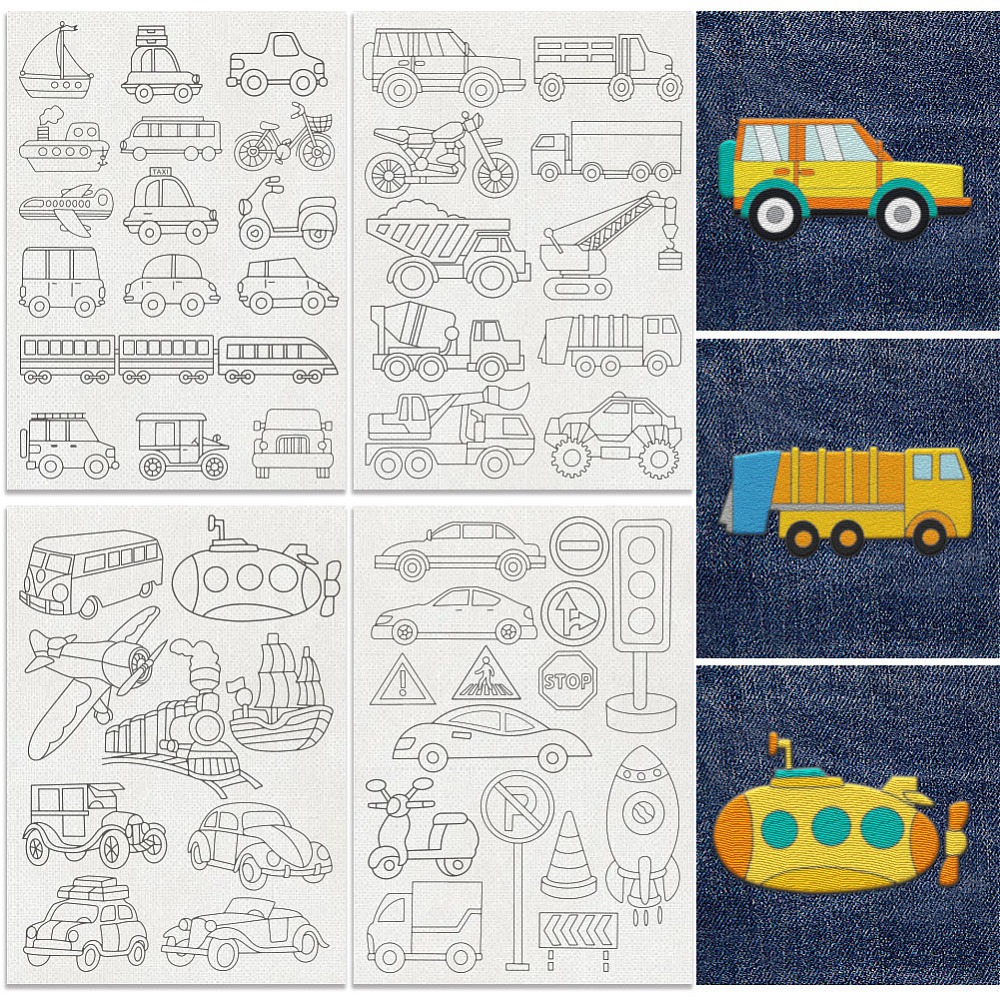 Embroidery Cloth - 50 Adet Ulaşım Aracı Nakış Deseni