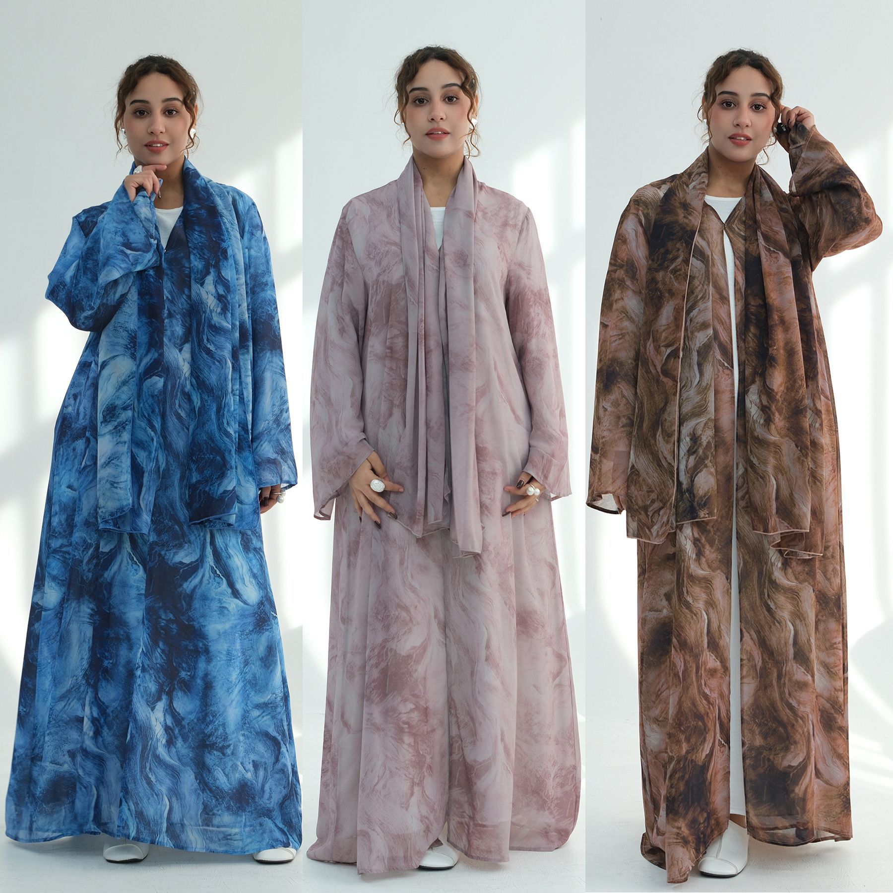 Embroidery Online - Toptan Şifon Açık Abaya Ombre Suluboya