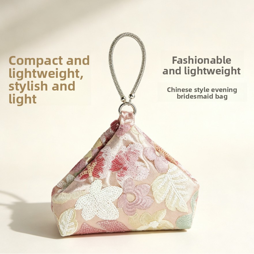 Embroidery Ring - Pembe Çiçek Nakışlı Gece Çantası Yeni