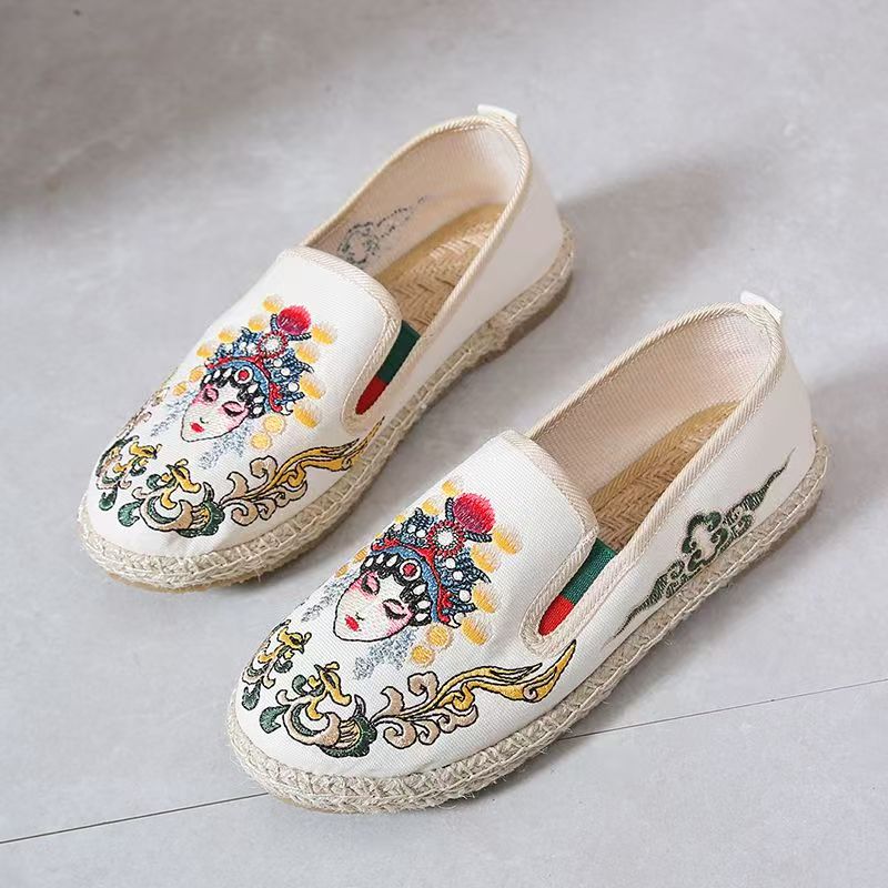 Embroidery Cloth - Kadın Düz Taban İşlemeli Kumaş Ayakkabılar
