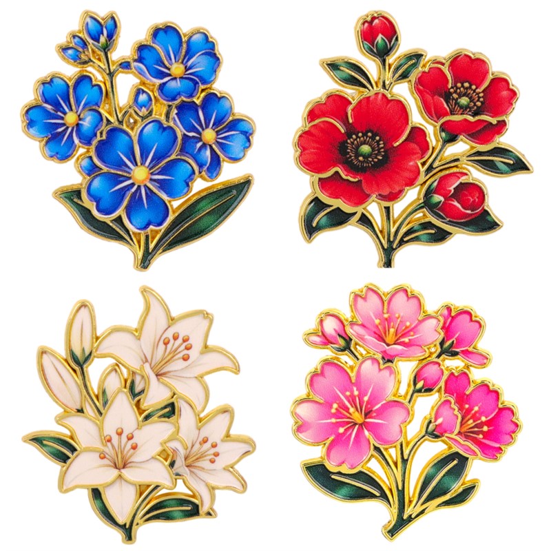 Embroidery Tulle - Sevimli Vintage Renkli Çiçekli Emaye Pin