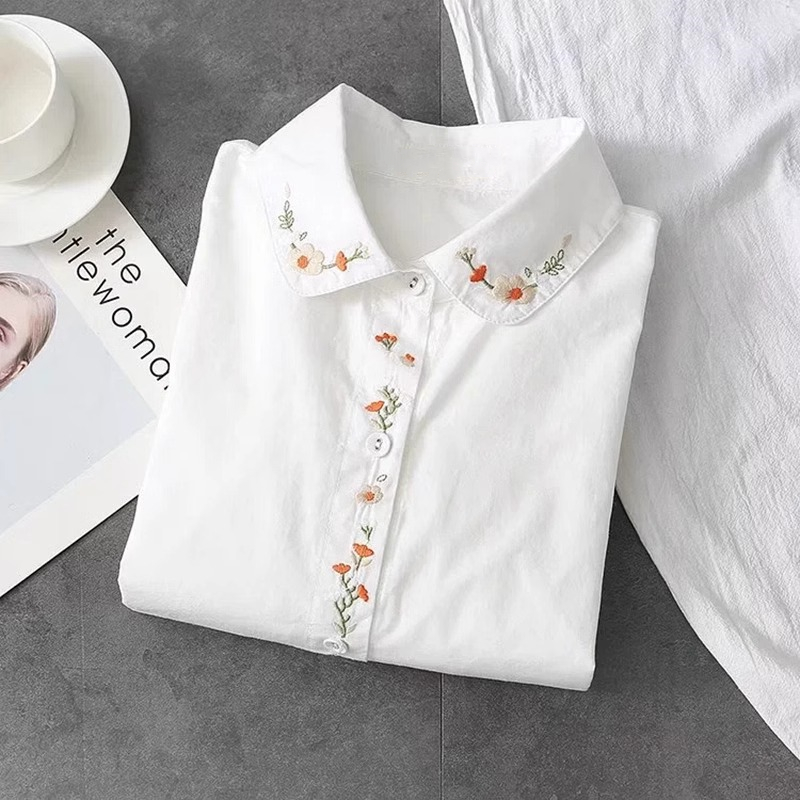 Embroidery Online - Yeni Saf Pamuk Beyaz Gömlek Kadın