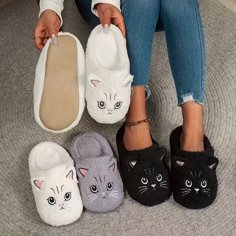 Embroidery Shoes - Kedi Desenli, Sıcak, Sessiz ve Yumuşak